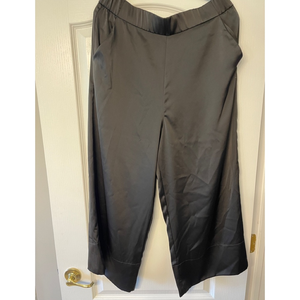 Zara Satin Effect Pull On Black Crop Pants sz XL